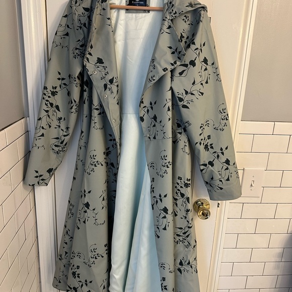 Floral Print Midi Rain Coat in Mint Green - Picture 4 of 11